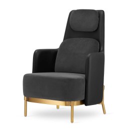 Fotel Empoli High ciemnoszary velvet glamour z czarną ekoskórą i złotą podstawą do salonu