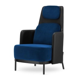 Designerski fotel Empoli High glamour - granatowy velvet i czarna ekoskóra, czarna podstawa