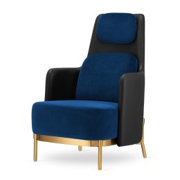 Fotel Empoli High granatowy velvet glamour z czarną ekoskórą i złotą podstawą do salonu