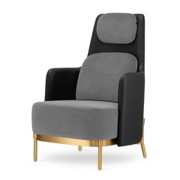Stylowy fotel Empoli High glamour nowoczesny do salonu - jasnoszary velvet, czarna ekoskóra