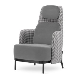 Fotel salonowy Empoli High - stylowy glamour, jasnoszary velvet z pepitką na czarnej podstawie