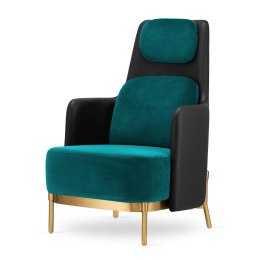 Fotel Empoli High nowoczesny glamour - morski velvet i czarna ekoskóra premium