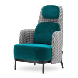 Fotel Empoli High nowoczesny, morski velvet - pepitka glamour na czarnej podstawie