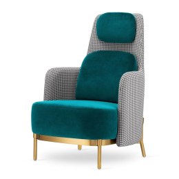 Fotel wypoczynkowy Empoli High morski velvet i pepitka - elegancja glamour do salonu