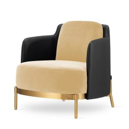 Stylowy fotel Empoli glamour - beżowy velvet, czarna ekoskóra, złota podstawa