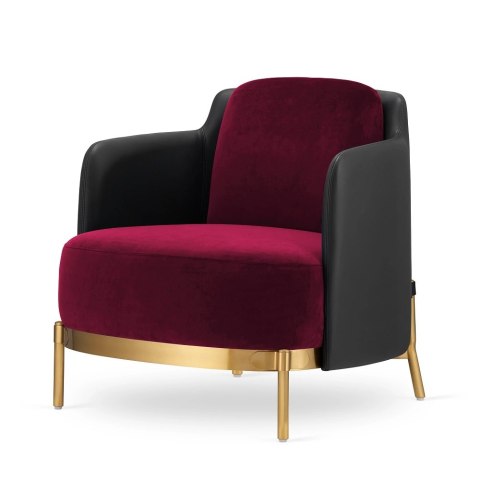 Fotel wypoczynkowy Empoli glamour bordowy - czarna ekoskóra, złota konstrukcja, elegancki styl