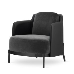 Fotel Wypoczynkowy Empoli Low - Ciemnoszary Velvet, Czarna Ekoskóra, Designerski Komfort