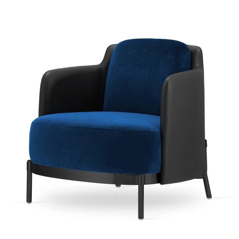 Fotel Wypoczynkowy Empoli Low - Granatowy Velvet, Czarna Ekoskóra, Designerski Komfort
