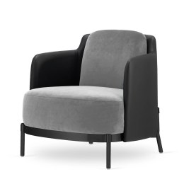 Empoli Fotel Designerski - Jasnoszary Velvet, Czarna Ekoskóra, Komfortowy Fotel Salonowy