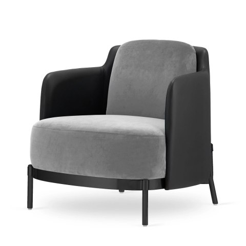Empoli Fotel Designerski - Jasnoszary Velvet, Czarna Ekoskóra, Komfortowy Fotel Salonowy