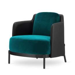 Stylowy Fotel Empoli do Salonu - Morski Velvet, Czarna Ekoskóra, Czarna Podstawa