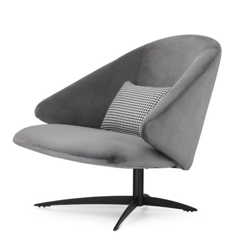 Fotel Hump welur SWAN-12 jasnoszary, nowoczesny fotel do salonu w stylu industrialnym na metalowej podstawie