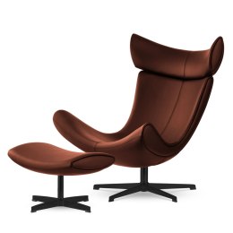 Fotel Larvik z podnóżkiem brązowa skóra naturalna, fotel relaksacyjny premium, styl industrialny loft, czarna podstawa