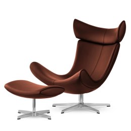 Fotel Larvik z podnóżkiem, brązowa skóra naturalna przód / brązowa skóra ekologiczna tył, designerski fotel premium, styl loftow