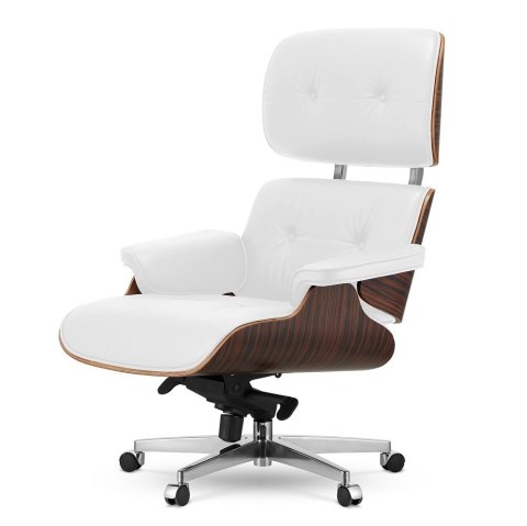 Fotel Biurowy Lucera XL w stylu Lounge Chair Biała Skóra Ebony Biały