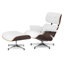 Fotel Lucera z podnóżkiem insp. Lounge Chair Biała Skóra Ebony Chromowana