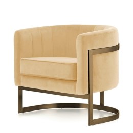 Fotel Madame beżowy velvet do salonu - luksusowy okrągły fotel glamour z mosiężną podstawą