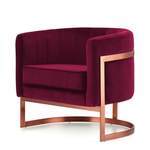 Fotel do salonu Madame bordowy velvet - okrągły, elegancki glamour z różowo-złotą podstawą