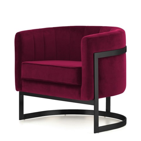 Fotel wypoczynkowy Madame bordowy velvet - designerski okrągły fotel z elegancką czarną podstawą