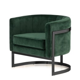 Fotel wypoczynkowy Madame butelkowy velvet - okrągły glamour z czarną metalową podstawą