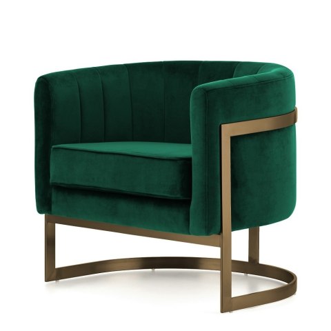 Stylowy fotel do sypialni Madame butelkowy velvet - designerska mosiężna podstawa