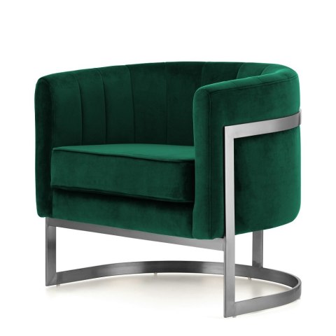 Nowoczesny fotel Madame glamour velvet butelkowy - elegancka srebrna podstawa