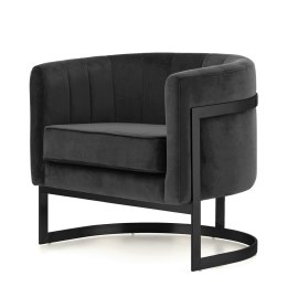 Luksusowy fotel Madame glamour ciemnoszary velvet okrągły - elegancka czarna podstawa