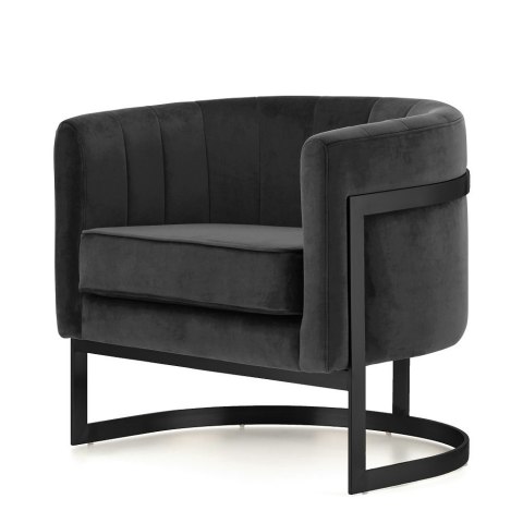 Luksusowy fotel Madame glamour ciemnoszary velvet okrągły - elegancka czarna podstawa