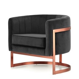Stylowy fotel wypoczynkowy Madame glamour ciemnoszary velvet - podstawa różowe złoto