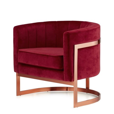 Fotel Madame velvet do salonu czerwony - elegancki welur glamour, podstawa złoty róż
