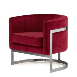Fotel Madame czerwony velvet - elegancki fotel salonowy ze srebrną podstawą