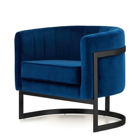 Stylowy fotel salonowy Madame velvet granatowy - okrągły design glamour z czarną podstawą