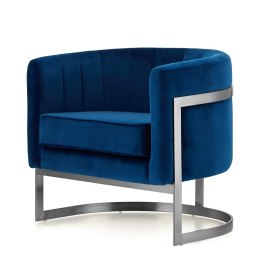 Fotel Madame velvet granatowy - elegancki fotel welurowy designerski do wnętrz glamour, srebrna podstawa