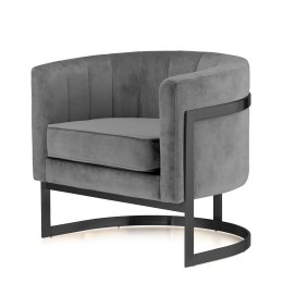 Fotel Madame velvet jasnoszary - stylowy fotel salonowy glamour z czarną podstawą