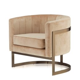 Fotel wypoczynkowy Madame velvet jasny beż okrągły - designerska mosiężna podstawa