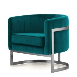 Elegancki fotel Madame morska zieleń - okrągły design glamour, srebrna konstrukcja