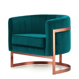 Designerski fotel Madame morski welur - komfortowy kubełkowy design, podstawa różowe złoto
