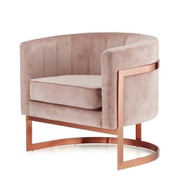 Designerski fotel Madame pudrowy róż - elegancki velvet, podstawa różowe złoto