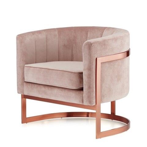 Designerski fotel Madame pudrowy róż - elegancki velvet, podstawa różowe złoto
