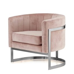 Welurowy fotel Madame pudrowy róż - designerski glamour na srebrnej podstawie