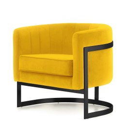 Stylowy fotel Madame żółty velvet - okrągły design glamour, czarna podstawa premium