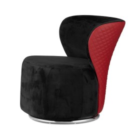 Makao designerski fotel obrotowy - czarny velvet i czerwona przeszywana ekoskóra