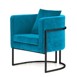 Nowoczesny fotel wypoczynkowy do salonu Miriam Velvet błękitny - elegancja glamour, czarna podstawa