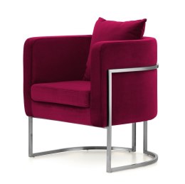 Fotel reprezentacyjny Miriam Velvet SWAN-14 bordowy welur, elegancki fotel do aranżacji wnętrz, srebrna podstawa
