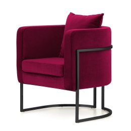 Fotel salonowy Miriam Velvet SWAN-14 bordowy welur, elegancki mebel dekoracyjny premium, czarna podstawa