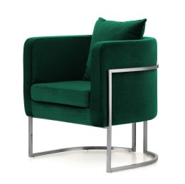 Fotel wypoczynkowy Miriam Velvet SWAN-16 butelkowy styl glamour do salonu, elegancja i komfort, designerska srebrna podstawa