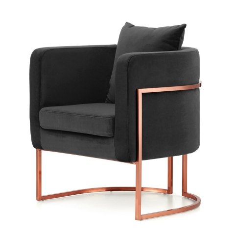 Nowoczesny fotel premium do salonu Miriam Velvet ciemnoszary - glamour, elegancka podstawa różowe złoto