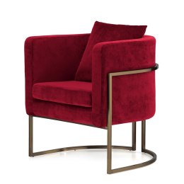 Fotel wypoczynkowy Miriam Velvet czerwony, mosiężna podstawa - nowoczesna elegancja premium