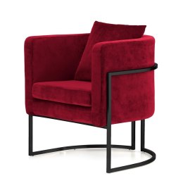Czerwony fotel glamour Miriam Velvet - komfortowy aksamitny fotel z czarną podstawą