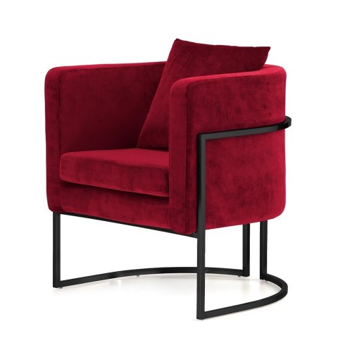 Czerwony fotel glamour Miriam Velvet - komfortowy aksamitny fotel z czarną podstawą
